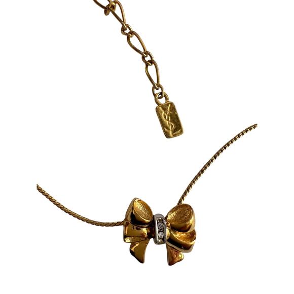 Yves Saint Laurent Gold and Rhinestone Bow Necklace - Picture 12 of 14